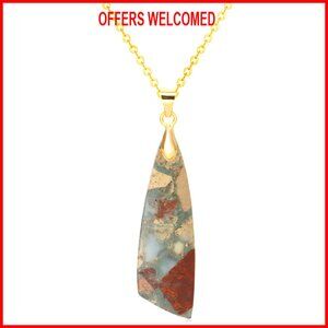 18K Gold Plated Chain Triangle Stone Pendant Necklace 17.7+1.9 Inches